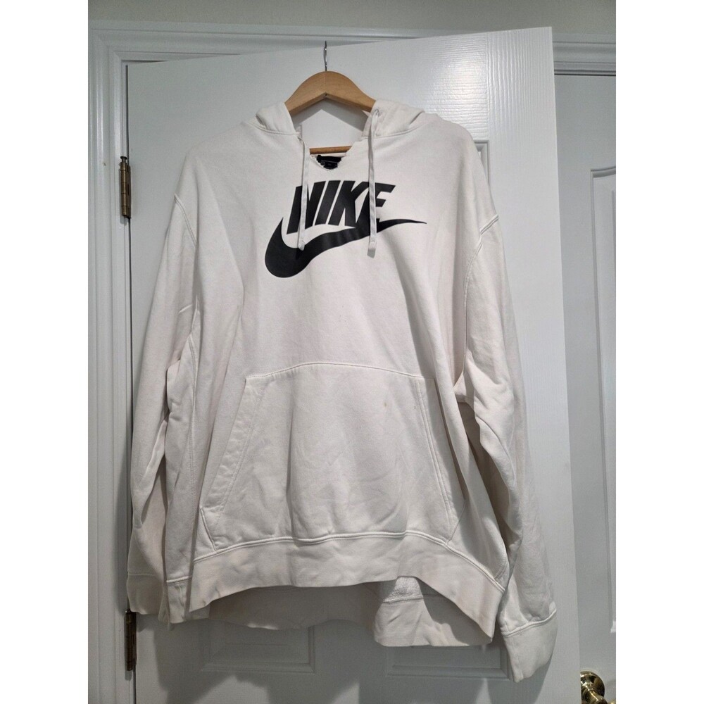 Nike Sportswear Pullover Hoodie White Black Logo Fleece Sweatshirt Distressed